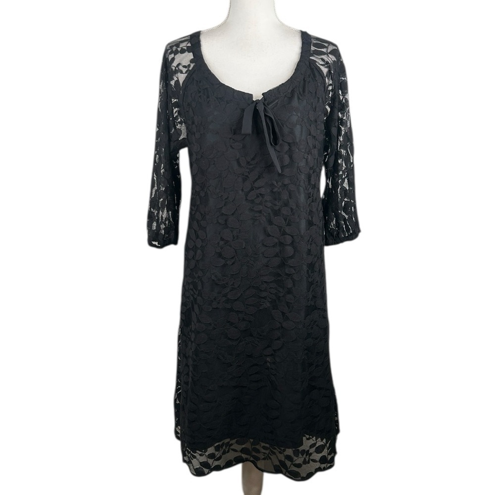 Garnet Hill‎ Black Lace Floral Special Occasion Whimsigoth Midi Dress Size 8